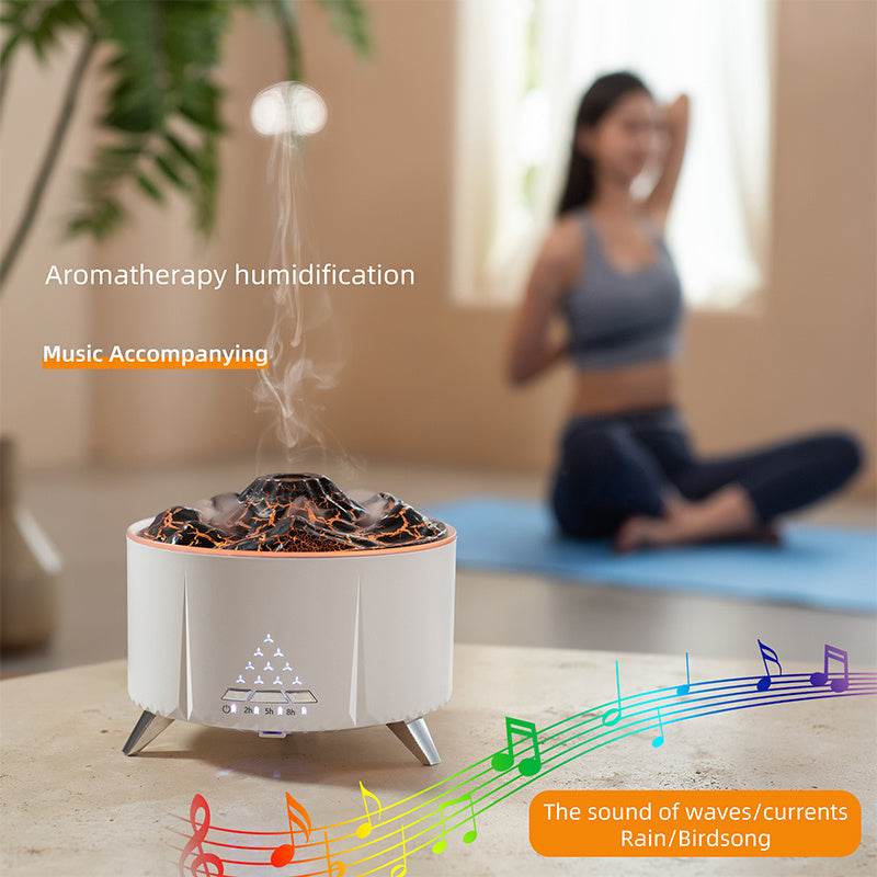 Flame Aroma Diffuser Air Humidifier Home Aromatherapy Fire Ultrasonic Essential Oil Diffuser With Bluetooth Speaker White Noise - Nuprozone