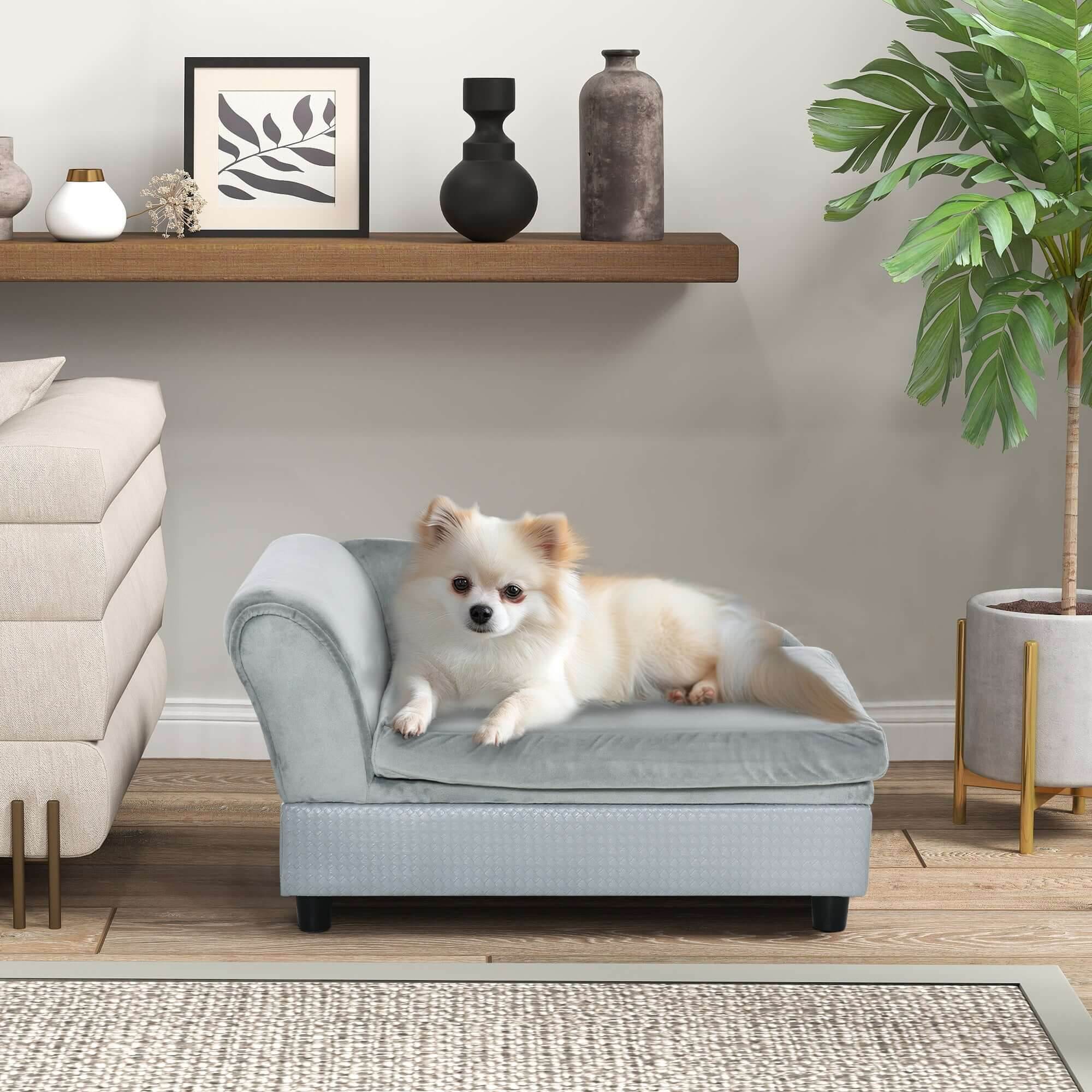 Luxury Dog Bed For Small Dogs, Hidden Storage, Soft Foam Couch, Modern Pet Furniture, Gray - Nuprozone