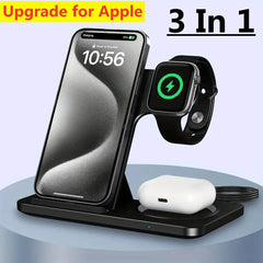 3 In 1 Wireless Charger Pad Stand Phone Holder Bracket Induction Fast Charging Station for iPhone 16 15 14 13 12 iWatch Airpods - Nuprozone