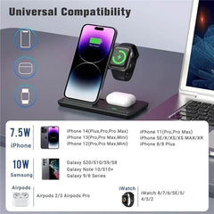 3 In 1 Wireless Charger Pad Stand Phone Holder Bracket Induction Fast Charging Station for iPhone 16 15 14 13 12 iWatch Airpods - Nuprozone