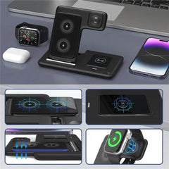 3 In 1 Wireless Charger Pad Stand Phone Holder Bracket Induction Fast Charging Station for iPhone 16 15 14 13 12 iWatch Airpods - Nuprozone