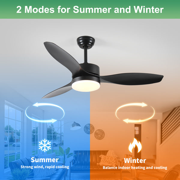 52 Inch Indoor And Outdoor Ceiling Fan With LED Selected Light Kit - Black