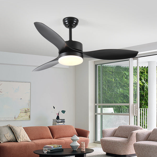 52 Inch Indoor And Outdoor Ceiling Fan With LED Selected Light Kit - Black