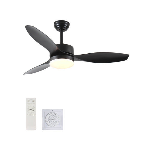 52 Inch Indoor And Outdoor Ceiling Fan With LED Selected Light Kit - Black