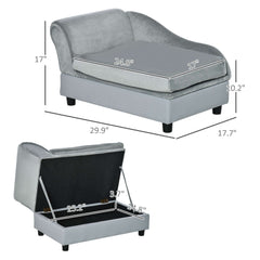 Luxury small dog bed with hidden storage and soft foam, modern design in gray, perfect for pet comfort.