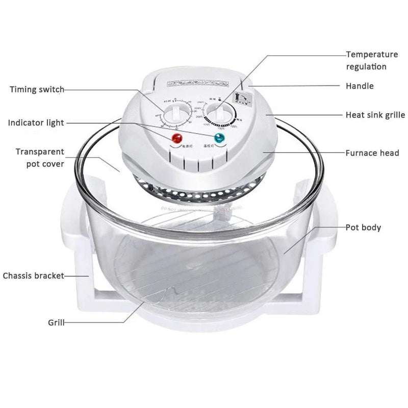 12L Air Fryer Oil-free Electric Fryers Visible Household Automatic Oven Deep Fryer Multifunctional Cooker French Fries Pan 220V