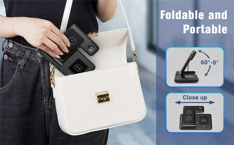 3 In 1 Wireless Charger Pad Stand Phone Holder Bracket Induction Fast Charging Station for iPhone 16 15 14 13 12 iWatch Airpods