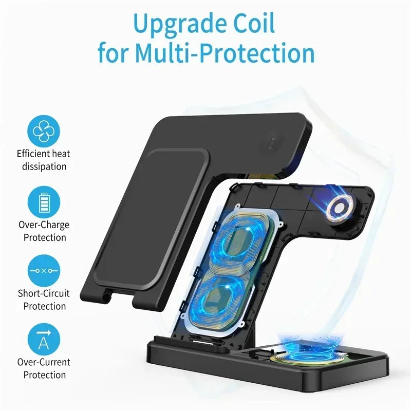 3 In 1 Wireless Charger Pad Stand Phone Holder Bracket Induction Fast Charging Station for iPhone 16 15 14 13 12 iWatch Airpods