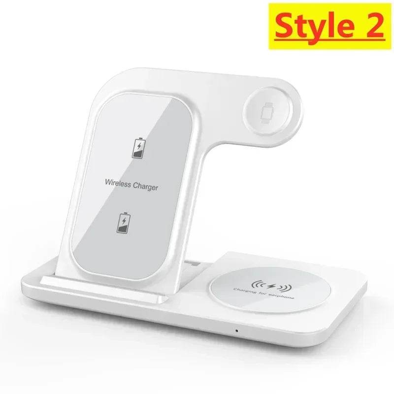 3 In 1 Wireless Charger Pad Stand Phone Holder Bracket Induction Fast Charging Station for iPhone 16 15 14 13 12 iWatch Airpods - Nuprozone