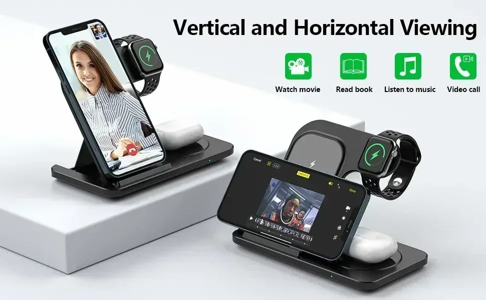 3 In 1 Wireless Charger Pad Stand Phone Holder Bracket Induction Fast Charging Station for iPhone 16 15 14 13 12 iWatch Airpods