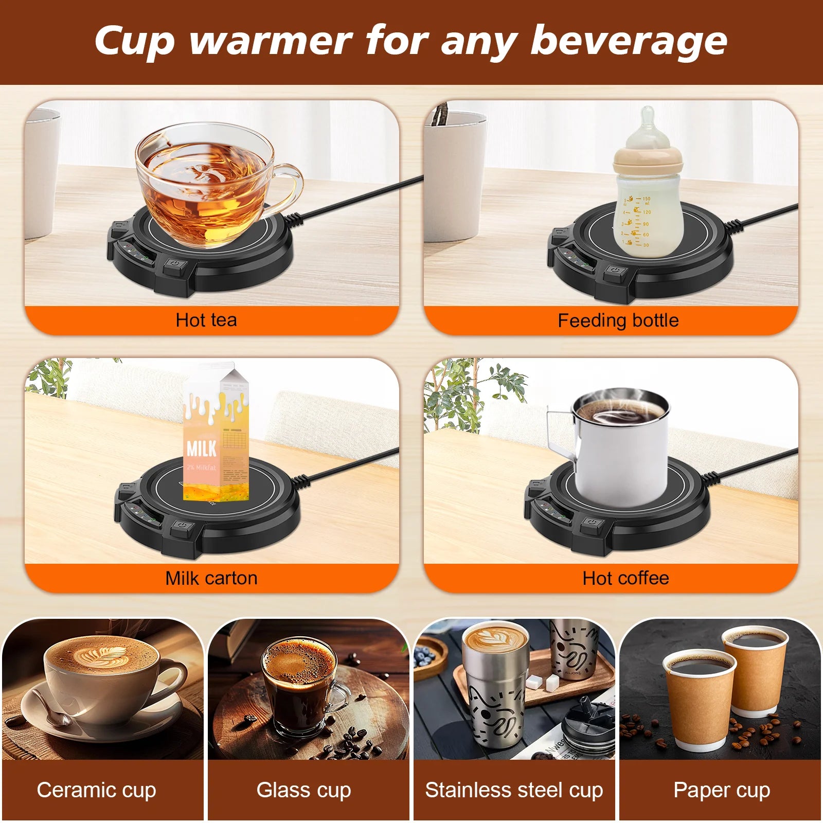 Coffee Mug Warmer Electric Cup Warmer Constant Temperature Coaster 3-Gear Cup Warmer Milk Tea Water Heating Pad Cup Heater US EU