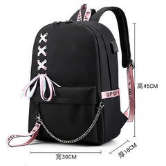School Backpack for College Students Fashion Trend Travel Backpack USB Charging Laptop Bagpack Black School Bags for Teenager