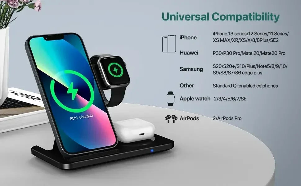3 In 1 Wireless Charger Pad Stand Phone Holder Bracket Induction Fast Charging Station for iPhone 16 15 14 13 12 iWatch Airpods
