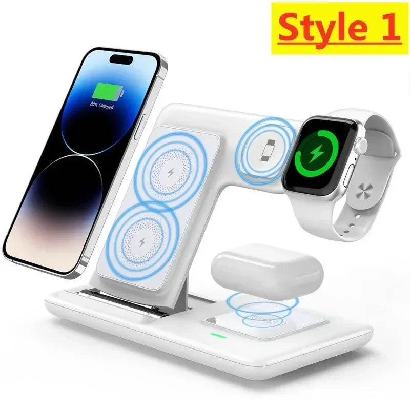 3 In 1 Wireless Charger Pad Stand Phone Holder Bracket Induction Fast Charging Station for iPhone 16 15 14 13 12 iWatch Airpods - Nuprozone
