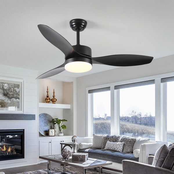 52 Inch Indoor And Outdoor Ceiling Fan With LED Selected Light Kit - Black