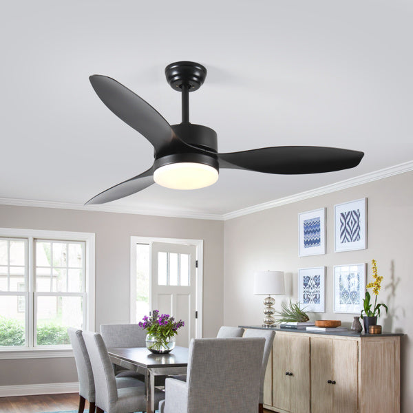 52 Inch Indoor And Outdoor Ceiling Fan With LED Selected Light Kit - Black