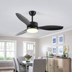 52 Inch Indoor And Outdoor Ceiling Fan With LED Selected Light Kit - Black