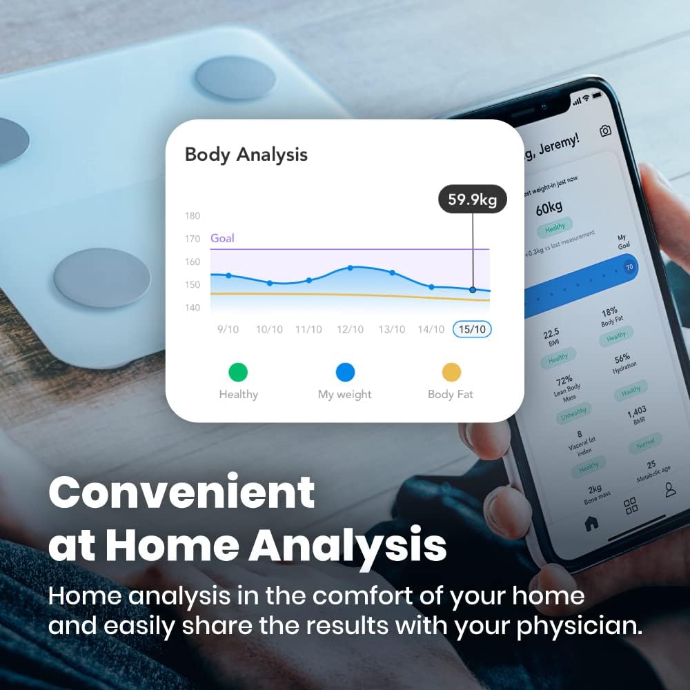 NOERDEN - Smart Body Scale Minimi - Scale for Body Weight with Step - On Technology, Bluetooth, LED Display, Tempered Glass, BIA Advanced Technology, 4 Precision Sensors - 9 Biometrics Analysis - Black - Nuprozone