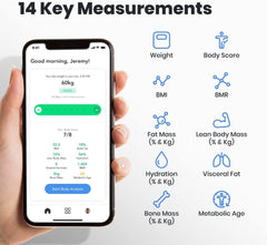 NOERDEN - Smart Body Scale Minimi - Scale for Body Weight with Step - On Technology, Bluetooth, LED Display, Tempered Glass, BIA Advanced Technology, 4 Precision Sensors - 9 Biometrics Analysis - Black - Nuprozone